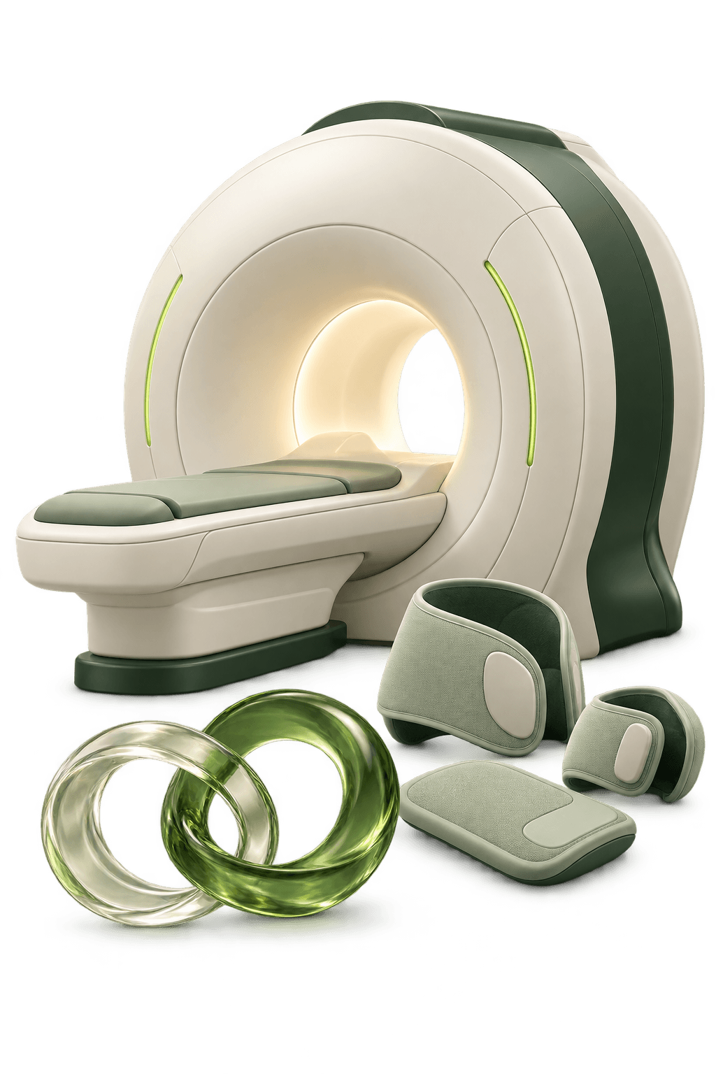 3D illustration of MRI equipment, pad forms and interlocking partnership loops